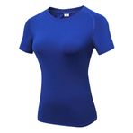 Sıkıştırma Tops Kadınlar Hızlı Kuru Fit Tank Sweat Shirt T-Shirt Tee Kısa Kollu Spor Egzersiz Atletik Fitness Koşu Activewear, mavi, XL
