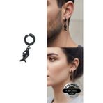 Sıkıştırmalı Deliksiz Trend Balık Figürlü Sallantılı Erkek Kadın Unisex Çelik Siyah Küpe 1 Adet