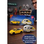 Siku VW Beetle Karavan Römorklu Die Cast Metal Oyuncak Araba Koleksiyonluk Sarı Kamp Seti 16.4 CM