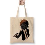 Silahlı Pug Köpek Bez Çanta Uzun Saplı - Açık Bej - 40 X 40