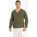Şile Bezi Kapüşonlu Erkek Yazlık Sweatshirt Haki Hk