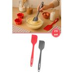 Silicolife 2’li Spatula Set, Isıya Dayanıklı Yanmaz Yapışmaz Silikon Spatula 2 Adet Kırmızı-Antrasit 21cm