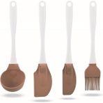 Silicolife 4'lü Silikon Mutfak Servis Hazırlık Seti - Kepçe, Spatula ve Fırça Seti SL048 KAHVERENGİ - Kahverengi