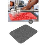 Silicolife Bulaşık Kurutma Matı, Bulaşıklık - Su Toplamaz Silikon Bulaşık Altlığı Büyük Boy 44X34 cm Antrasit