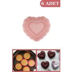 Silicolife SL11 6’lı Kahve Lila Soft Pembe Kırmızı Airfryer Silikon Kalp Kek Kalıbı