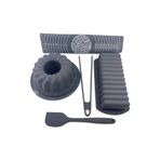 Silicorner 5 Parça Antrasit Silikon Mutfak Seti Pastacılık Seti Oval Baton Kek Kalıbı Maşa Spatula Hamur Matı