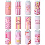 SiliFine 12 paket komik Retro spor hediyeler kadınlar erkekler için olabilir soğutucu tutucu spor aksesuarları parti süslemeleri Trendy tiki yalıtımlı neopren ince kutu kollu spor severler için
