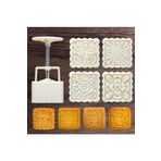 Siliko World Kare Mooncake Basmalı 4'lü Kopat Set Kurabiye Kalıbı, Beyaz