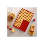 Siliko World Silikon Fırın Tepsisi 4 Delikli Waffle Kalıbı, Kek Waffle Yapma Tepsisi Kalıbı, Kırmızı