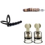 Silikon Anal Boncuklar Penis Halkalı + Kuyruklu Anal Tıkaç Büyük + Meme Ucu Emiciler 3 cm