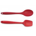 Silikon Kaşık & Pişirme-Servis Kaşığı (Pilav Kaşığı/Kürek Spatula) Seti – Isıya Dayanıklı, Çizmez, Askılı Tek Parça Tasarım (Kırmızı)