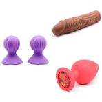 Silikon Meme Pompası Mor + Gerçekçi Penis Kılıf Uzatıcı 18,4 cm + Anal Tıkaç Pırıltılı Taşlı Büyük