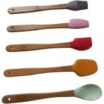 Silikon Mini Spatula Seti, 5’Li Renkli Bambu Saplı – Dayanıklı Mutfak Spatulası Fırça | Yapışmaz Yüzeyler İçin | Kek, Pasta Yemek Yapımı