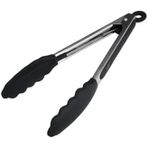 Silikon Uçlu Metal Maşa, 23 Cm, Siyah, Bpa, Yanmaz Yapışmaz Kaplama, Ergonomik Tasarım, Mutfak Mangal İçin