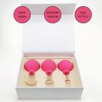 Silikon Vakumlu Cam Yüz Masaj Kupası 3'lü Set Gül Pembe Renk