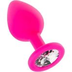 Silikon Yumuşak Dokulu Taşlı Anal Plug Medium Pembe