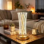 Silindirik Kristal Çizgi Model Led Masa Lambası – Gold Tabanlı, Dokunmatik, 3 Renk Işık Modlu, Şarjlı Dekoratif Gece Lambası (5047)