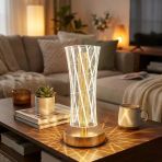 Silindirik Kristal Çizgi Model Led Masa Lambası – Gold Tabanlı, Dokunmatik, 3 Renk Işık Modlu, Şarjlı Modern Dekoratif Gece Lambası (5433)