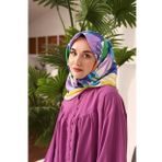 Silk Home 11406-18 Mavi-Krem Yaprak Desen Tivil İpek Eşarp