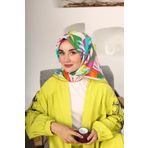 Silk Home 11406-27 Bebe Mavisi-Pembe Yaprak Desen Tivil İpek Eşarp