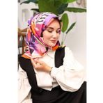 Silk Home 11406-30 Pembe-Beyaz Yaprak Desen Tivil İpek Eşarp