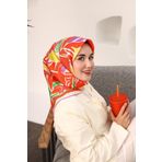 Silk Home 11407-13 Koyu Nar Çiçeği Geometrik Yaprak Desen Tivil İpek Eşarp