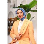Silk Home 11407-16 Mavi Geometrik Yaprak Desen Tivil İpek Eşarp