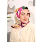 Silk Home 11408-09 Mor-Turuncu Çiçek Desen Tivil İpek Eşarp