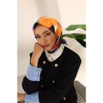 Silk Home 11408-12 Şeker Pembesi-Lacivert Çiçek Desen Tivil İpek Eşarp