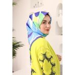 Silk Home 11408-33 Sarı-Mavi Çiçek Desen Tivil İpek Eşarp