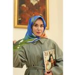 Silk Home 11412-01 Saks Mavi-Yeşil Çiçek Desenli Tivil İpek Eşarp