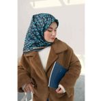 Silk Home 11412-05 Antrasit-Turkuaz Çiçek Desenli Tivil İpek Eşarp