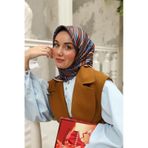 Silk Home 11413-208 Acı Kahve-Yeşil Geometrik Desenli Tivil İpek Eşarp