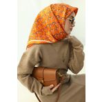 Silk Home 11413-28 Turuncu Geometrik Desenli Tivil İpek Eşarp