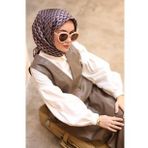 Silk Home 11423-21 Mürdüm Ekru Geometrik Desen Tivil İpek Eşarp