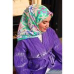 Silk Home 11427-19 Mavi Yeşil Karma Desen Tivil İpek Eşarp