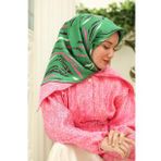 Silk Home 11432-58 Yeşil Pembe Desenli Tivil İpek Eşarp