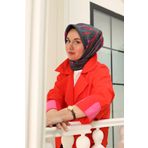 Silk Home 11432-78 Kırmızı Pembe Desenli Tivil İpek Eşarp