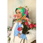 Silk Home 11433-31 Yeşil Pembe Karma Desen Tivil İpek Eşarp