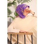 Silk Home Eflatun Sarı Desenli Tivil İpek Eşarp Ist11433-30