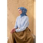 Silk Home İnce Pamuk Soft Eşarp Saks-Bebe Mavi-Beyaz Desenli Nefes Alan Tok Duruşlu 90x90