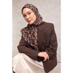 Silk Home Pamuk Polyester Soft Eşarp Koyu Kahverengi Çiçek Desenli Kaymaz Dokulu 90x90