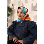 Silk Home SYR24930 Turuncu-Kiremit Çiçek Desen Tivil İpek Eşarp