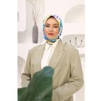 Silk Home SYR25606 Acı Kahve-Mavi Yaprak Desen Tivil İpek Eşarp
