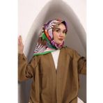 Silk Home SYR25614 Yeşil-Eflatun Yaprak Desen Tivil İpek Eşarp