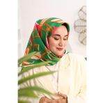 Silk Home SYR25619 Pembe-Yeşil Geometrik Yaprak Desen Tivil İpek Eşarp