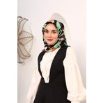 Silk Home SYR25623 Siyah-Vizon Geometrik Yaprak Desen Tivil İpek Eşarp