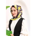 Silk Home SYR25643 Sarı-Beyaz Geometrik Yaprak Desen Tivil İpek Eşarp