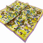 Silk Home SYR26513 Sarı-Eflatun Desenli Tivil İpek Eşarp