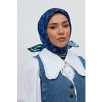 Silk Home SYR26530 Saks Mavi Yaprak Desenli Sura İpek Eşarp